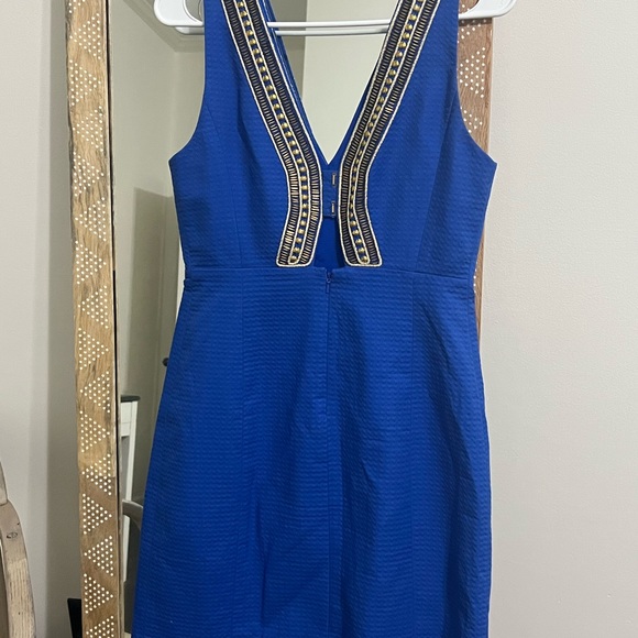 Lilly Pulitzer Royal Blue Shift with Gold Neckline Beading - Picture 6 of 7